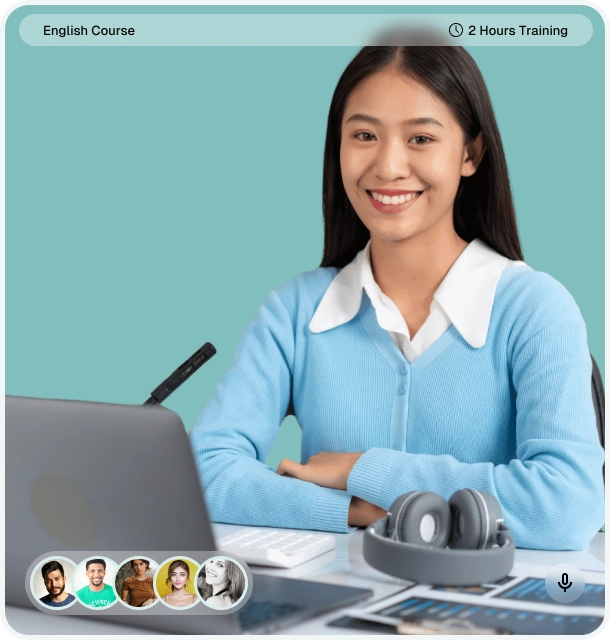 Young professional attending an online English training session as part of a comprehensive language proficiency test program
